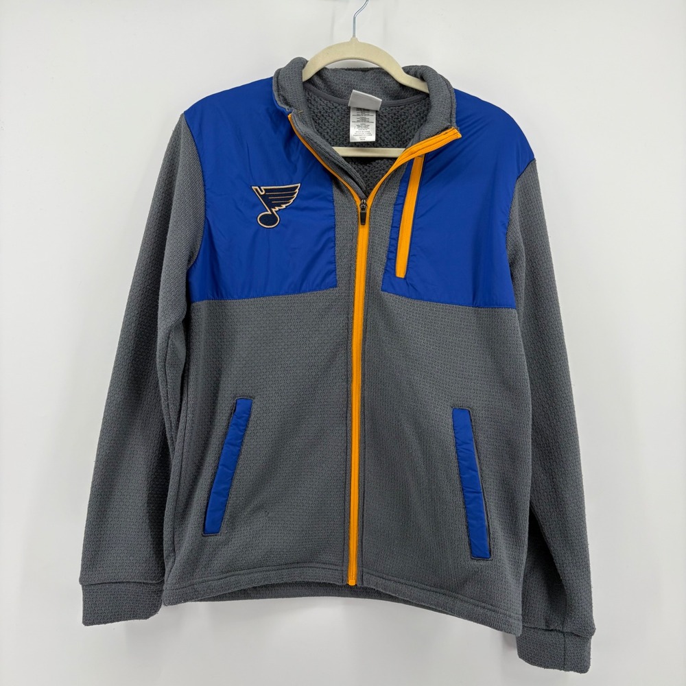 NHL‎ St. Louis Blues Jacket Gray Blue Mens Small Full Zip Fleece Textured Knit